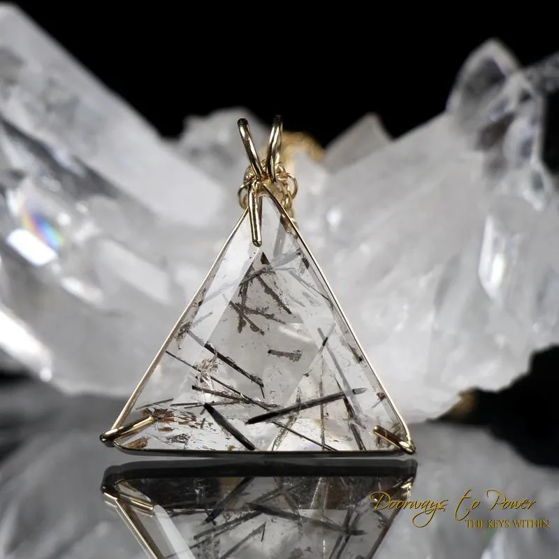 Tourmalinated Quartz Vogel Star of David Crystal Pendant 14k