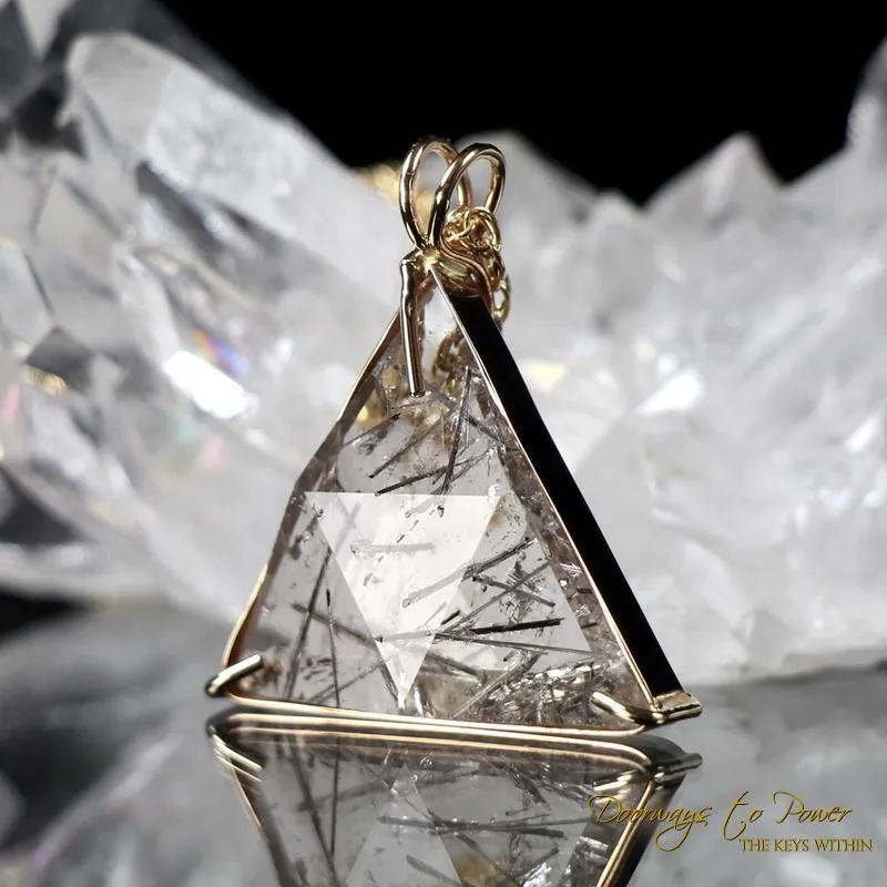 Tourmalinated Quartz Vogel Star of David Crystal Pendant 14k