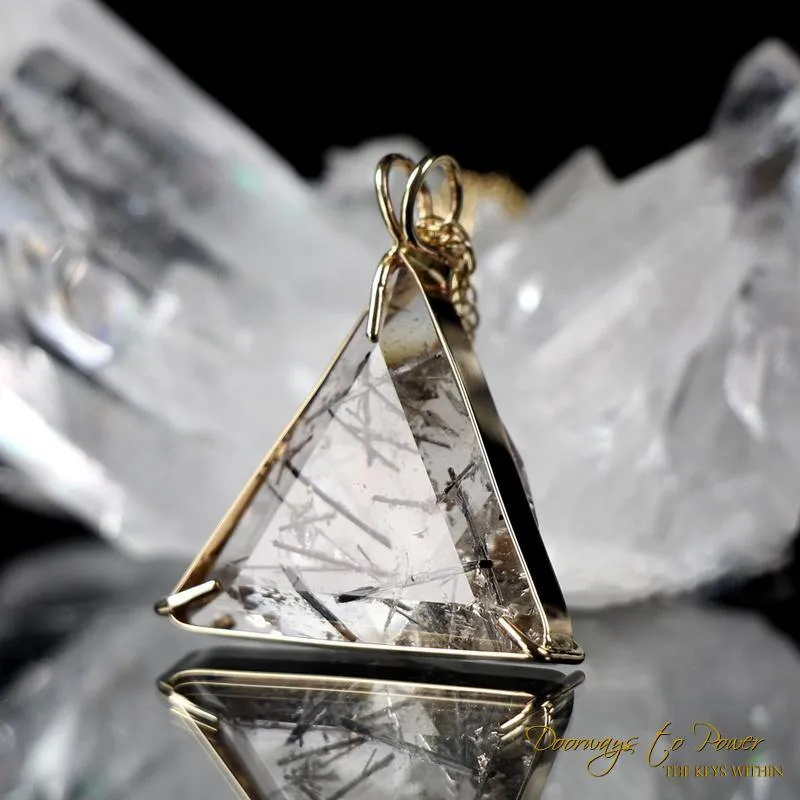 Tourmalinated Quartz Vogel Star of David Crystal Pendant 14k