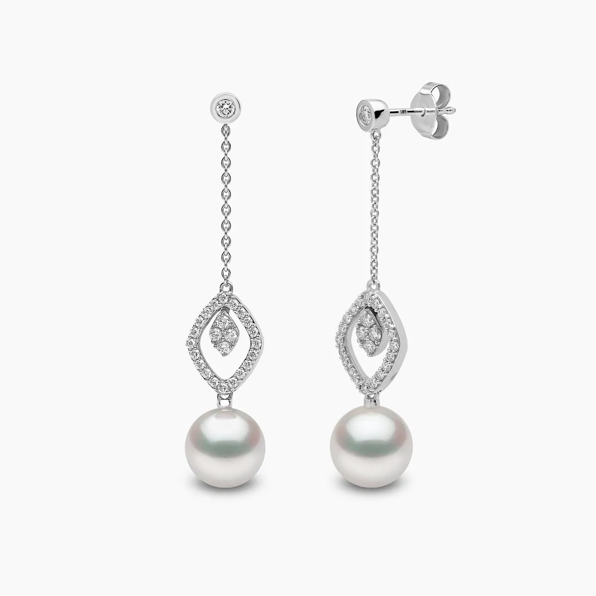 Trend 18K Gold Freshwater Pearl and Diamond Halo Chain Drop Earrings