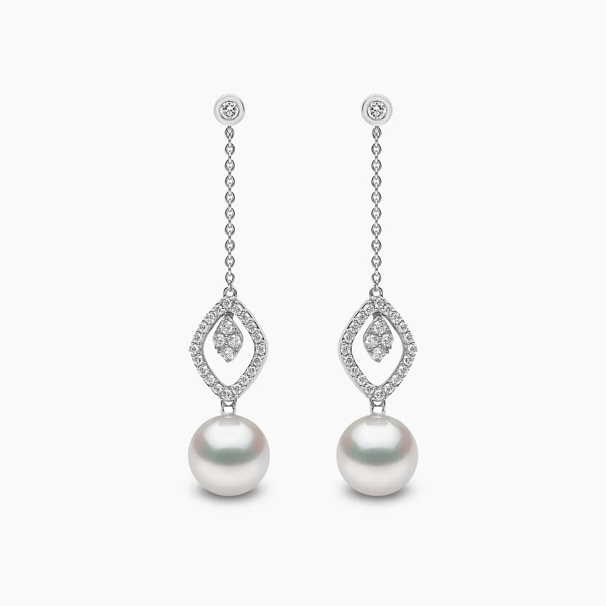 Trend 18K Gold Freshwater Pearl and Diamond Halo Chain Drop Earrings