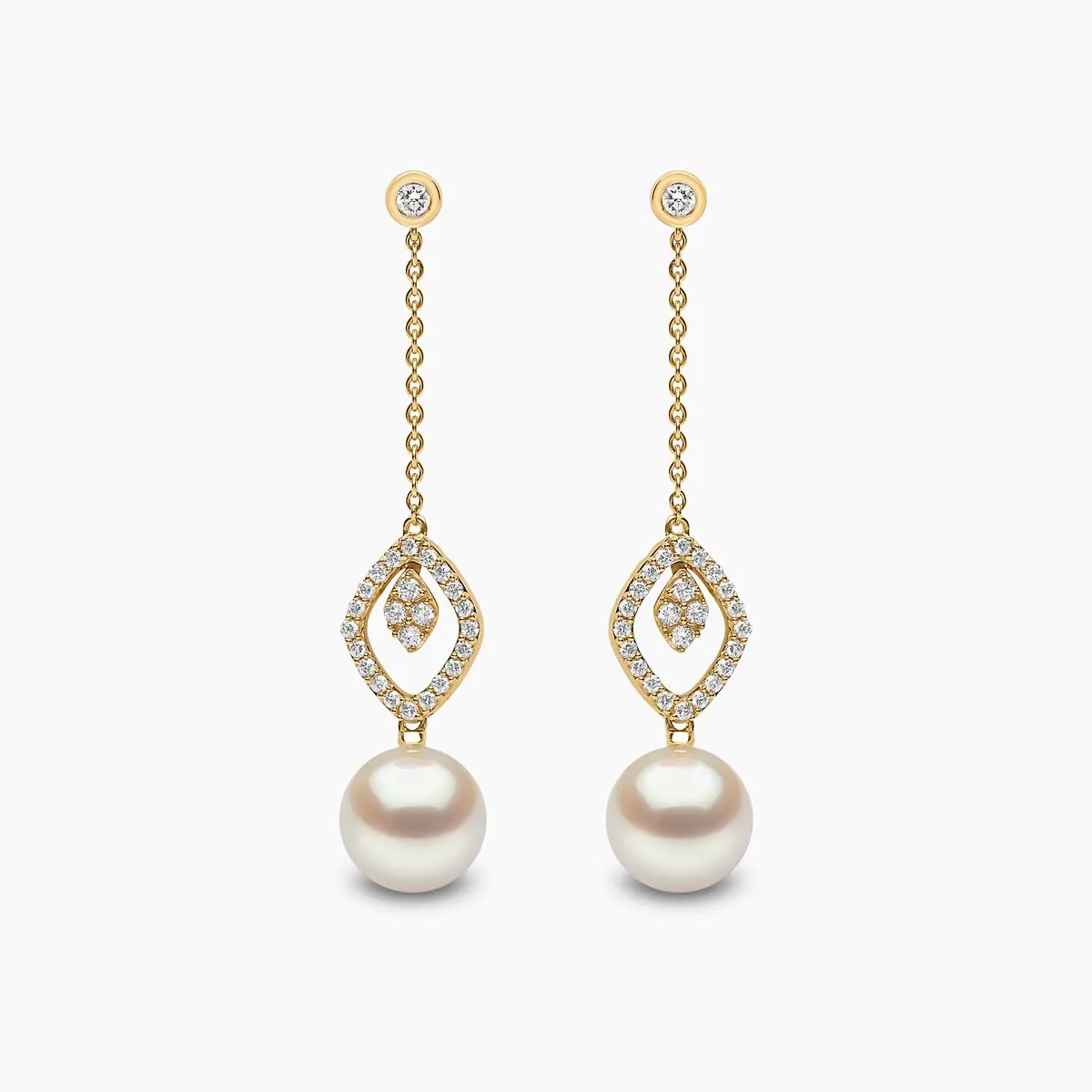 Trend 18K Gold Freshwater Pearl and Diamond Halo Chain Drop Earrings