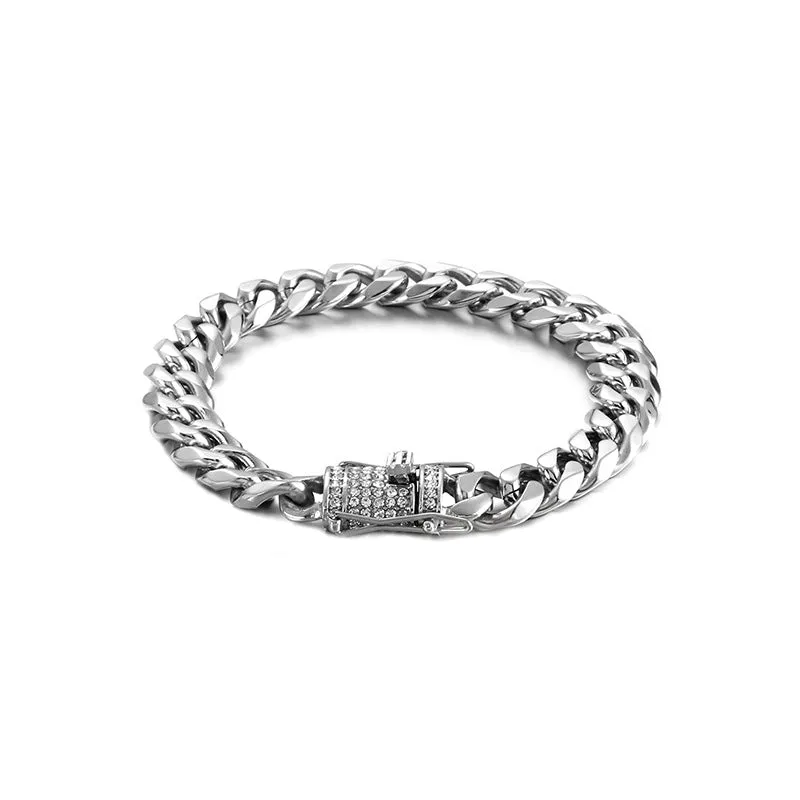 Trendy Handmade Titanium Steel Bracelet for Men and Women - Stylish Hip-Hop European and American Six-Sided Chain Jewelry