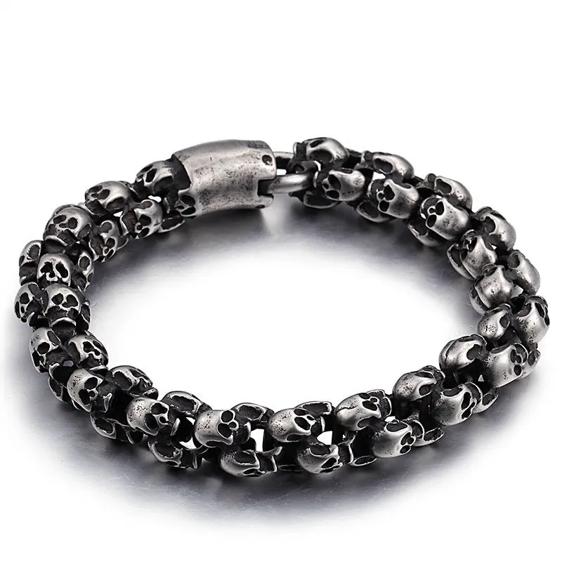 Trendy Men's Skull Bracelet in Retro Titanium Steel - Personalized Stainless Steel Ghost Head Jewelry Wholesale