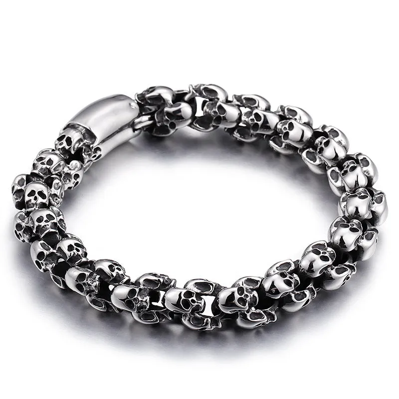 Trendy Men's Skull Bracelet in Retro Titanium Steel - Personalized Stainless Steel Ghost Head Jewelry Wholesale