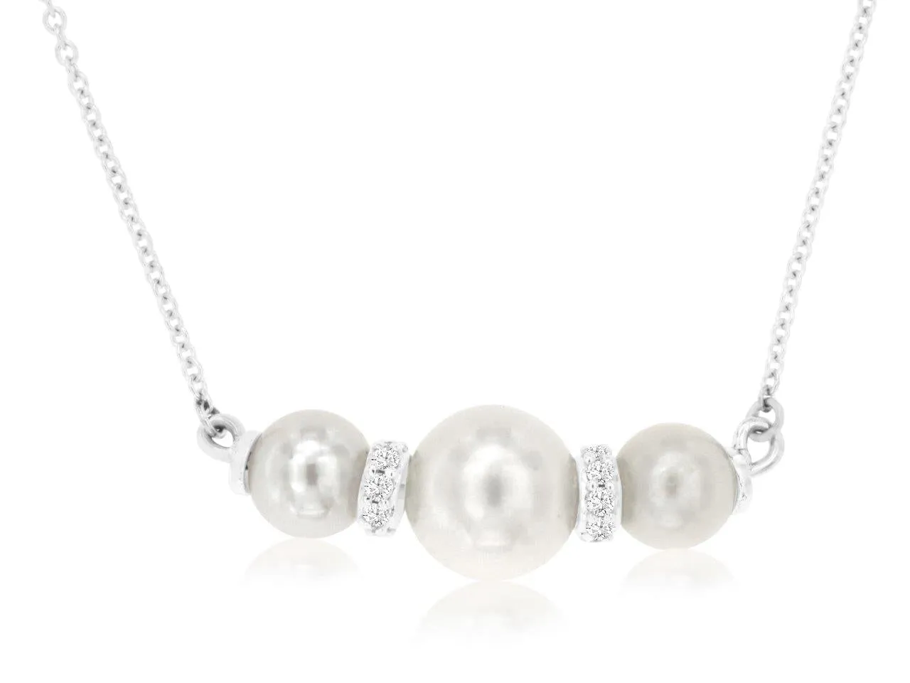 Triple Pearl Diamond Station Necklace