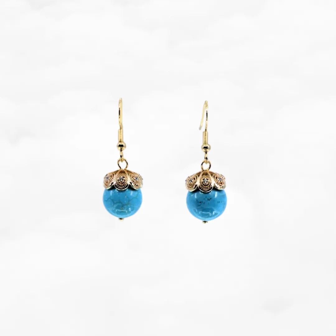 Turquoise Howlite Filigree Earrings Gold