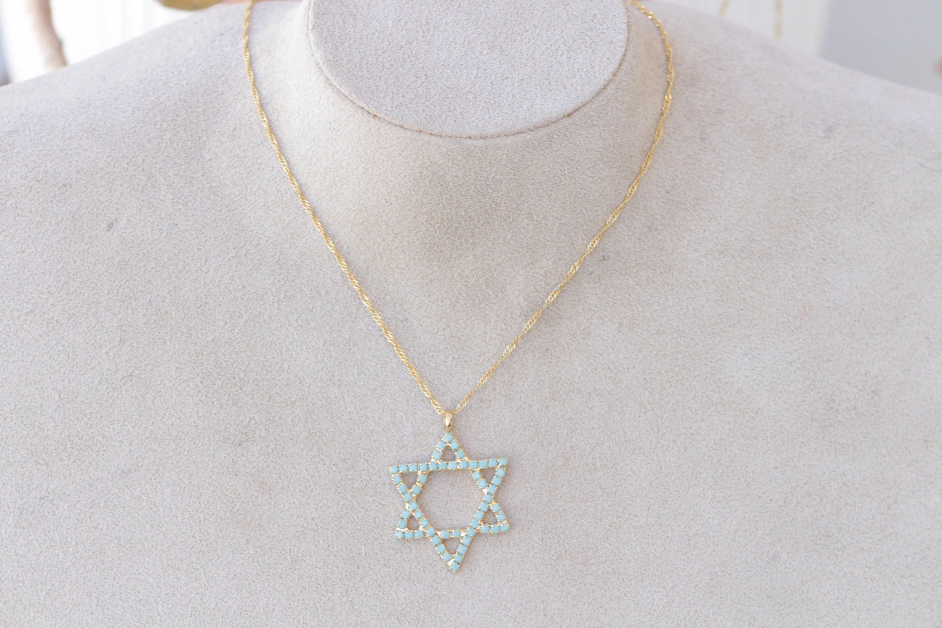 TURQUOISE STAR OF David Necklace