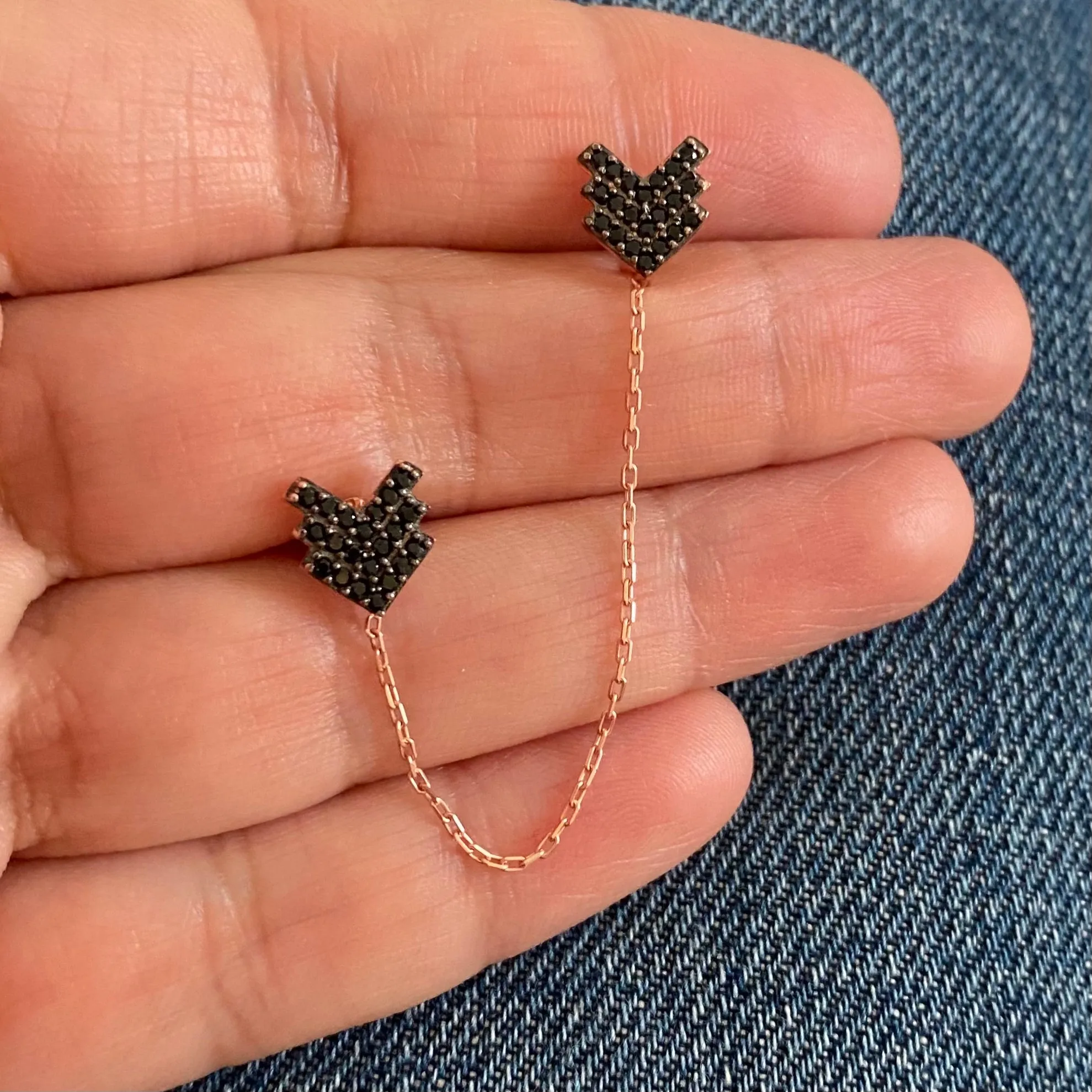 Twin earrings with chains - Sold as single Item