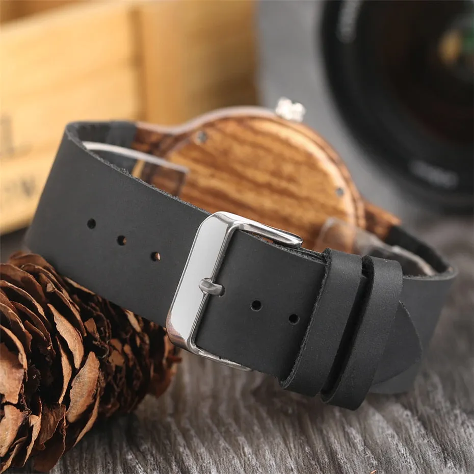 Unique Irregular Pattern Display Wood Watches Quartz Timepiece Men's Genuine Leather Casual Hot Fashion Male Wooden Clock reloj.