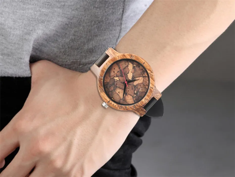 Unique Irregular Pattern Display Wood Watches Quartz Timepiece Men's Genuine Leather Casual Hot Fashion Male Wooden Clock reloj.