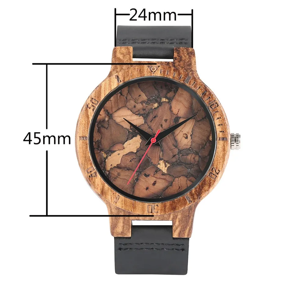 Unique Irregular Pattern Display Wood Watches Quartz Timepiece Men's Genuine Leather Casual Hot Fashion Male Wooden Clock reloj.