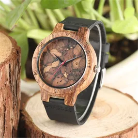 Unique Irregular Pattern Display Wood Watches Quartz Timepiece Men's Genuine Leather Casual Hot Fashion Male Wooden Clock reloj.