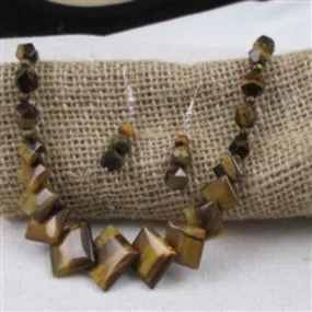 Unique Tiger Eye Necklace & Earrings Set