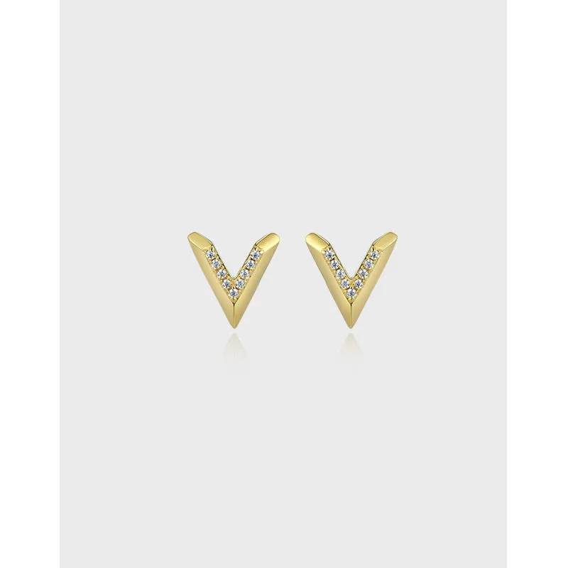 V Shaped with Zircon Silver Studs Earrings for Women