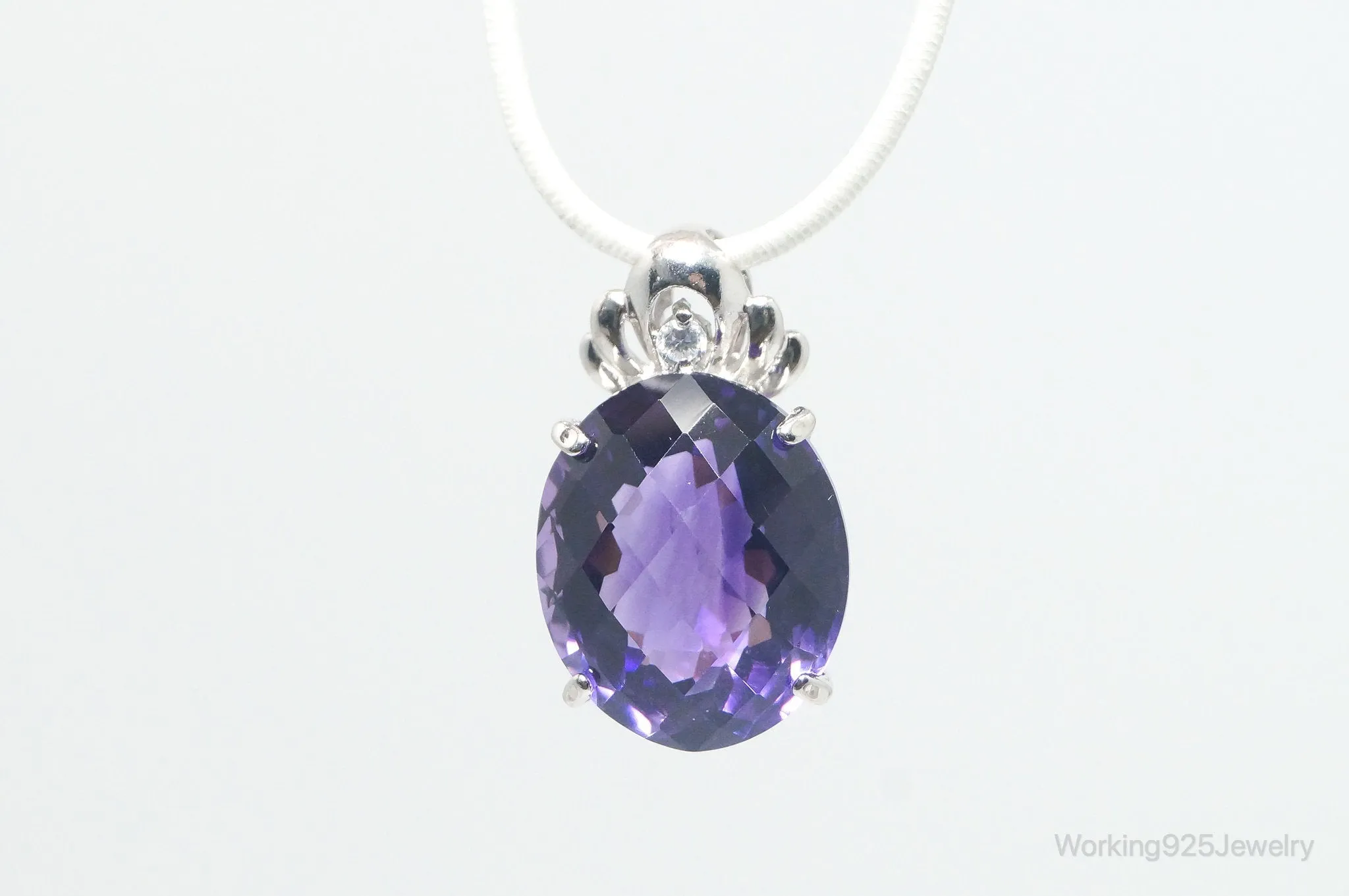 Vintage Amethyst Cubic Zirconia Sterling Silver Necklace Pendant