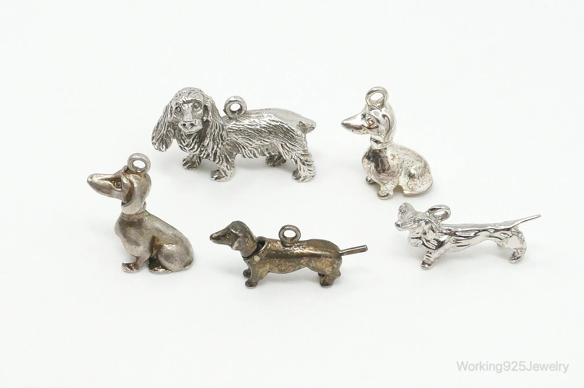 Vintage Antique Dachshund Sterling Silver Charms Lot