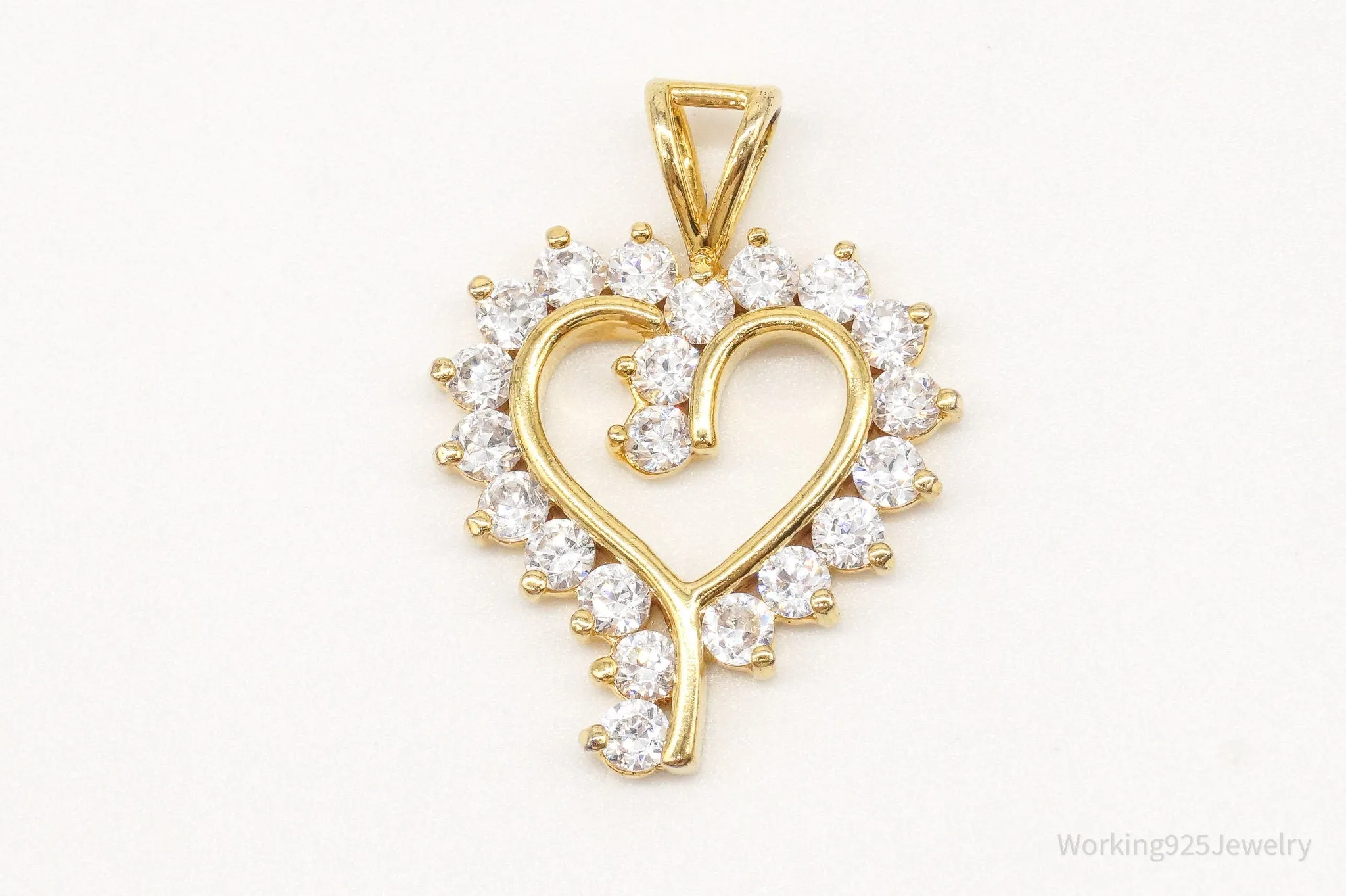 Vintage Cubic Zirconia Gold Vermeil Sterling Silver Heart Pendant