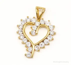 Vintage Cubic Zirconia Gold Vermeil Sterling Silver Heart Pendant