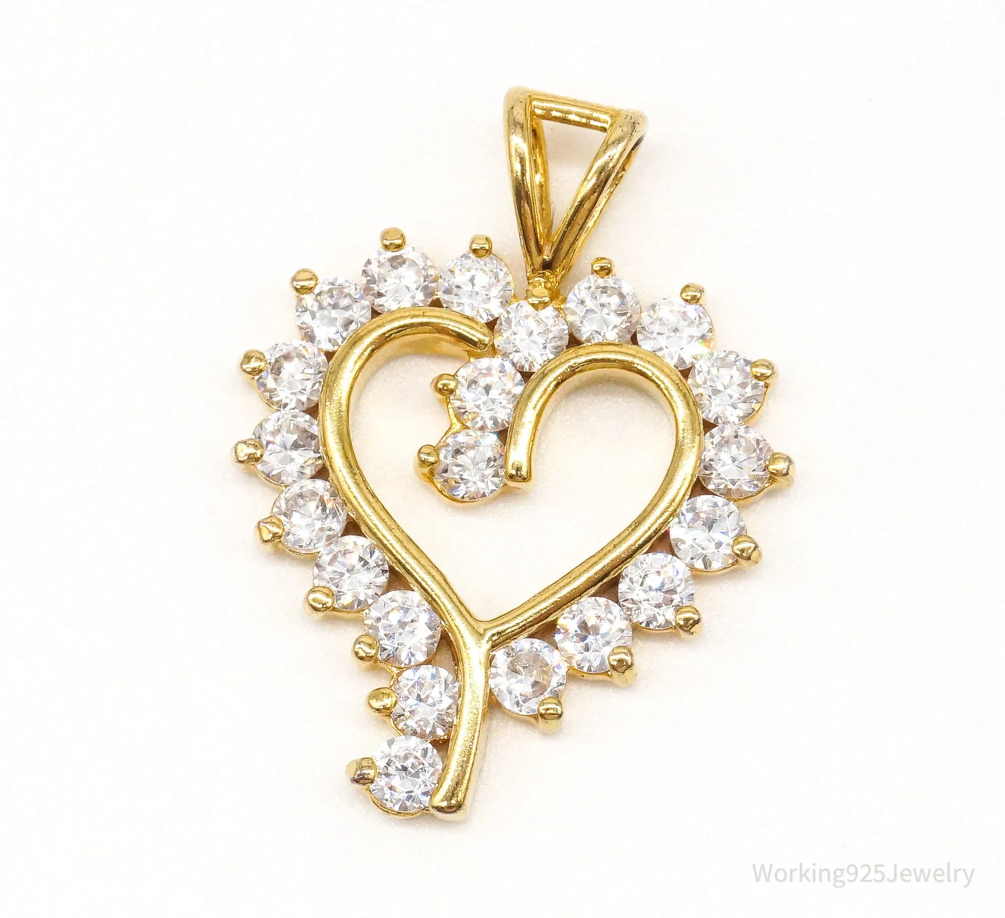 Vintage Cubic Zirconia Gold Vermeil Sterling Silver Heart Pendant