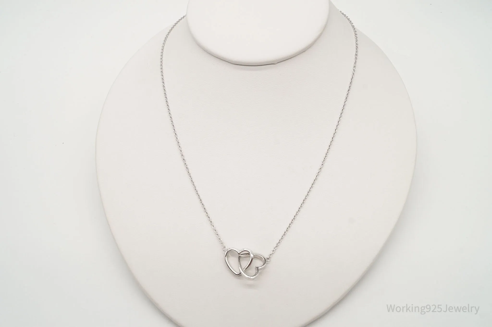 Vintage Designer FZN Linked Hearts Sterling Silver Necklace