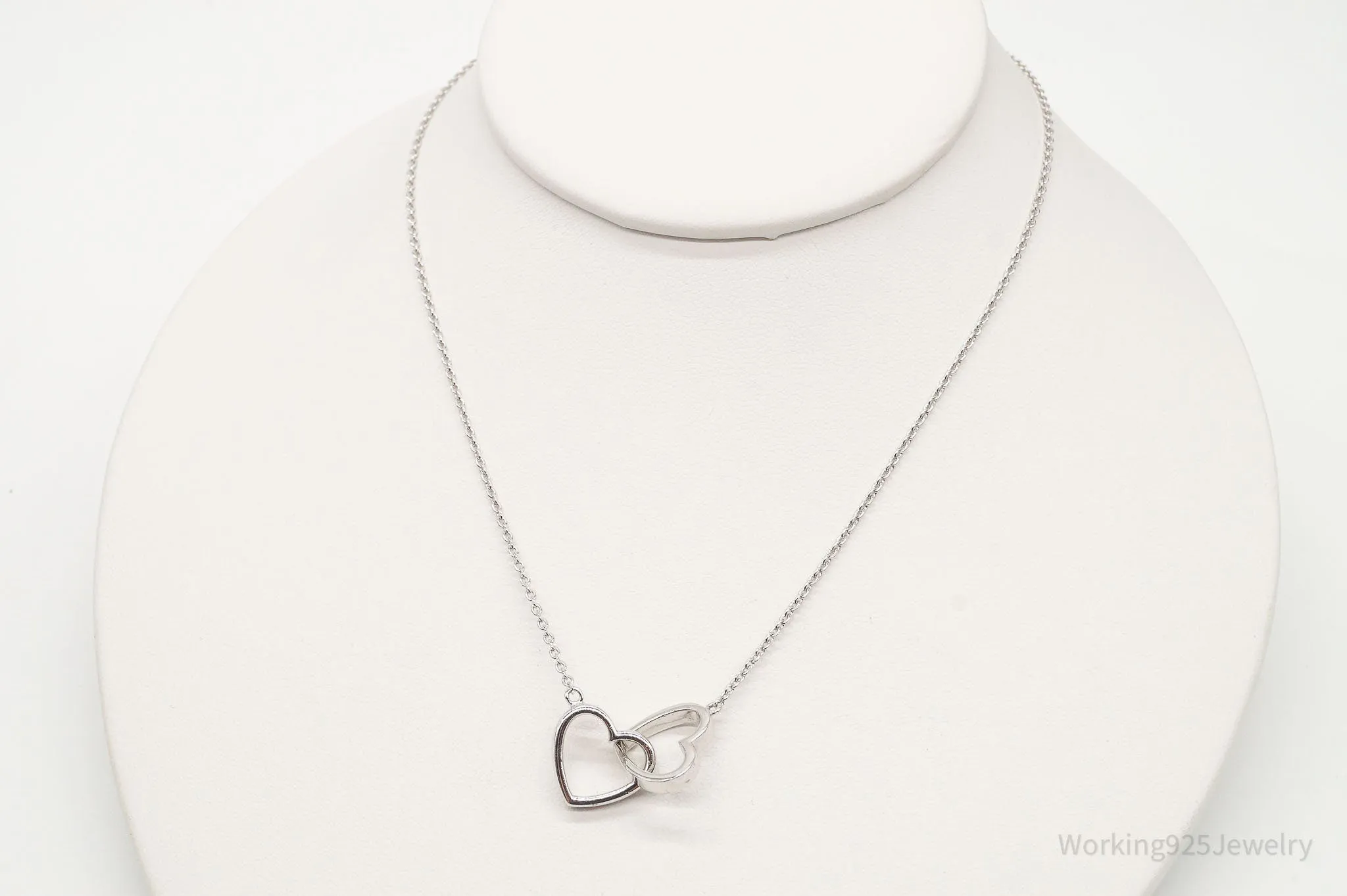 Vintage Designer FZN Linked Hearts Sterling Silver Necklace