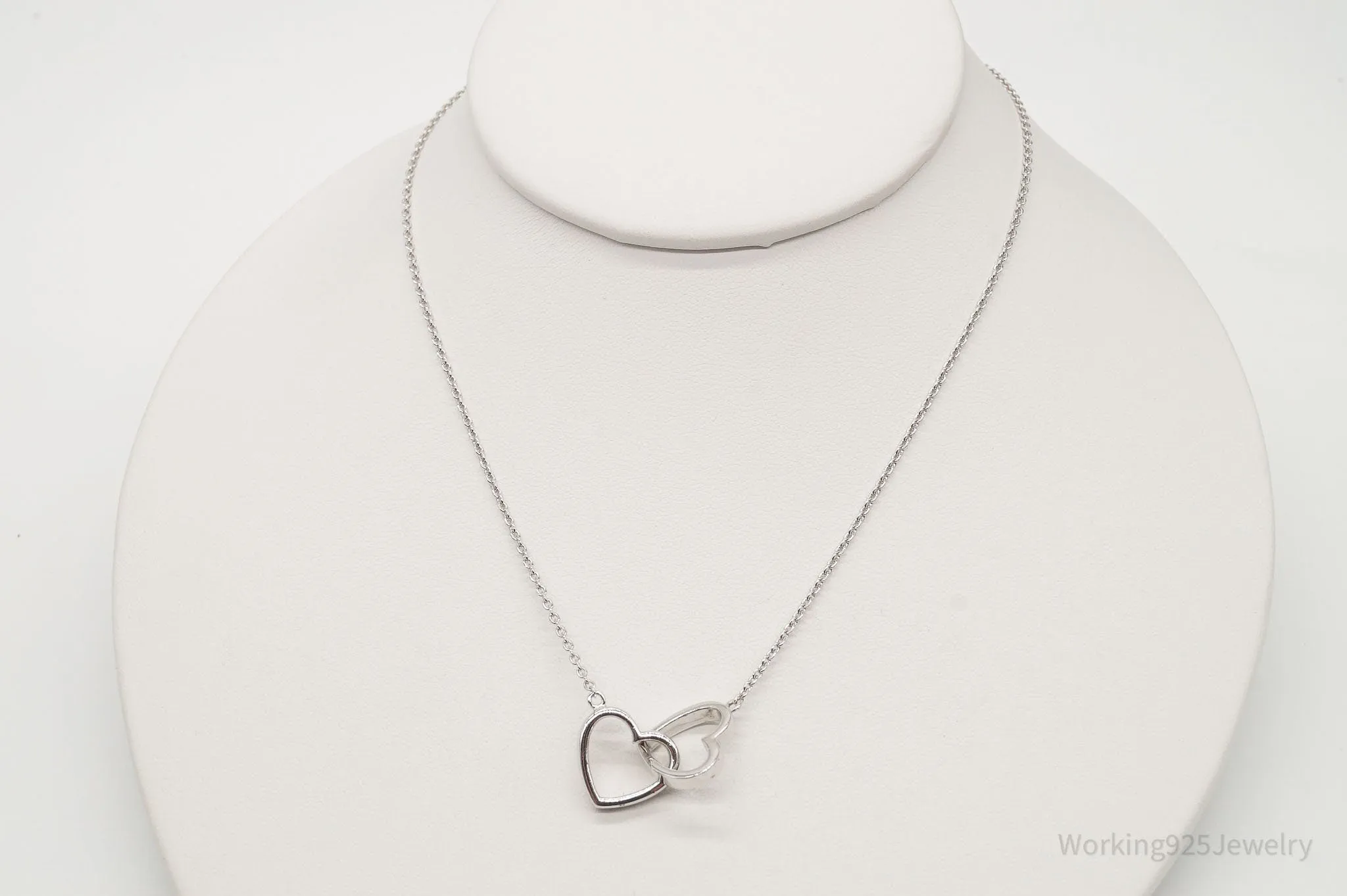 Vintage Designer FZN Linked Hearts Sterling Silver Necklace