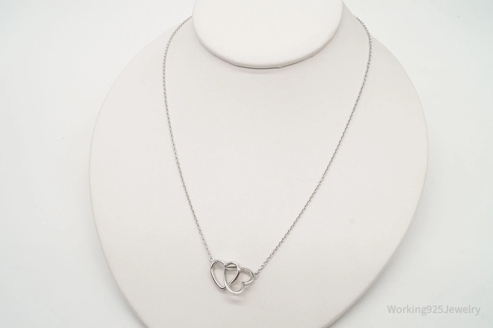 Vintage Designer FZN Linked Hearts Sterling Silver Necklace