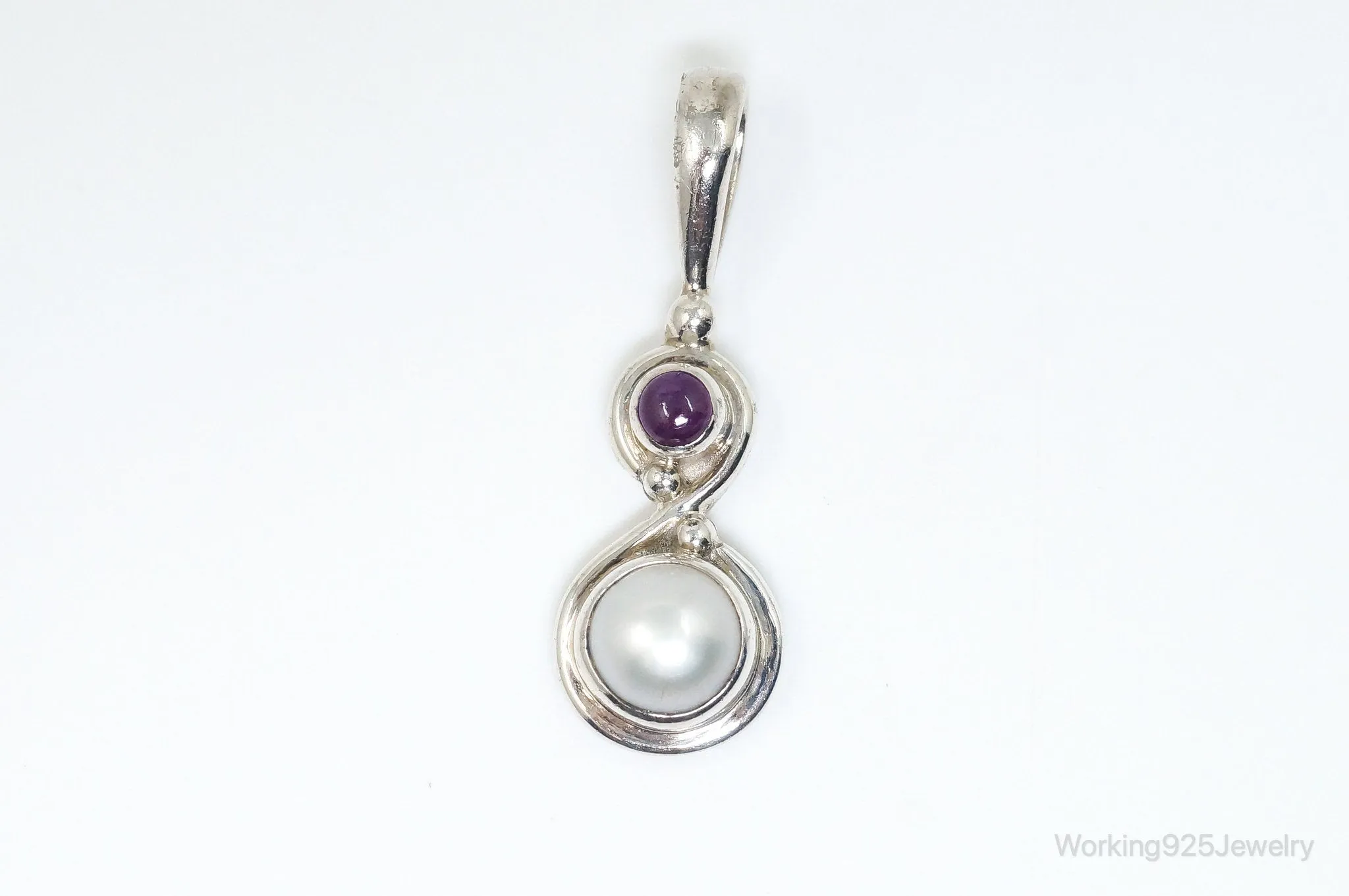 Vintage Designer SAJEN Amethyst Pearl Sterling Silver Pendant