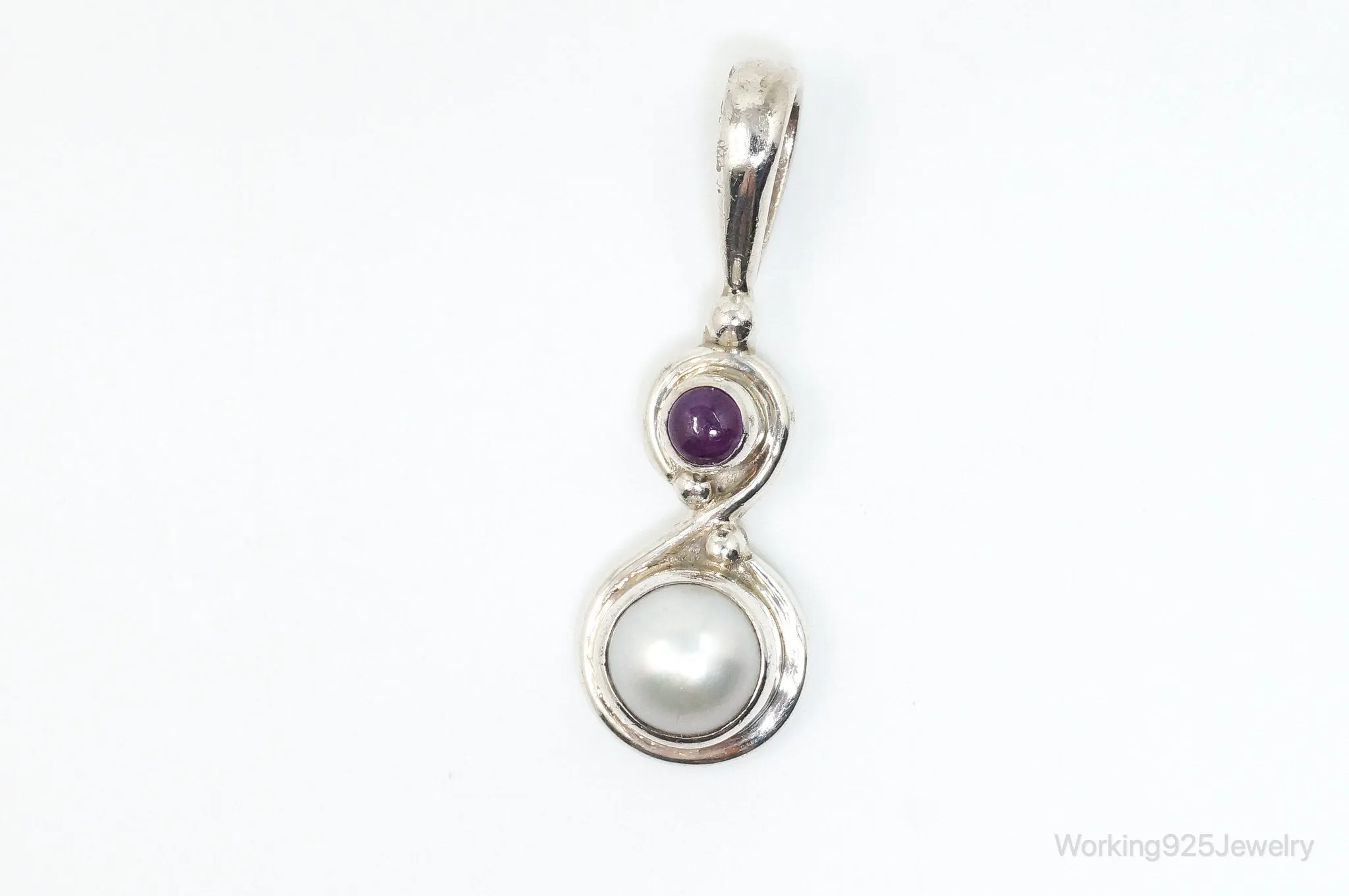 Vintage Designer SAJEN Amethyst Pearl Sterling Silver Pendant