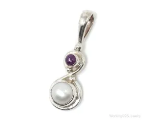 Vintage Designer SAJEN Amethyst Pearl Sterling Silver Pendant