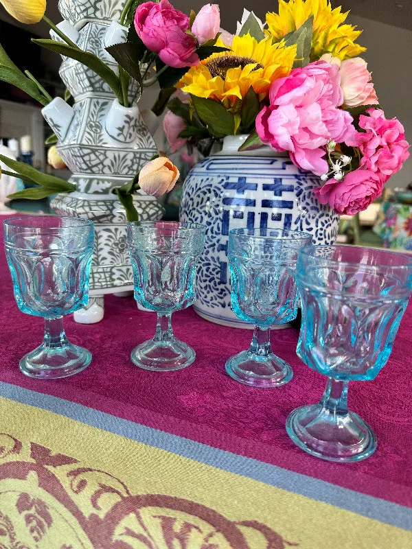 Vintage Fostoria Glasses, Anchor Hocking, Fairfield, Depression Glass, Stemware, Light blue, Ice Blue, Pedestal Base, Set of 4