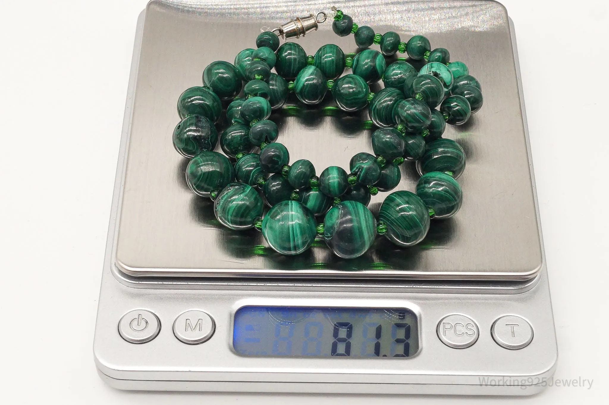 Vintage Green Malachite Bead Necklace