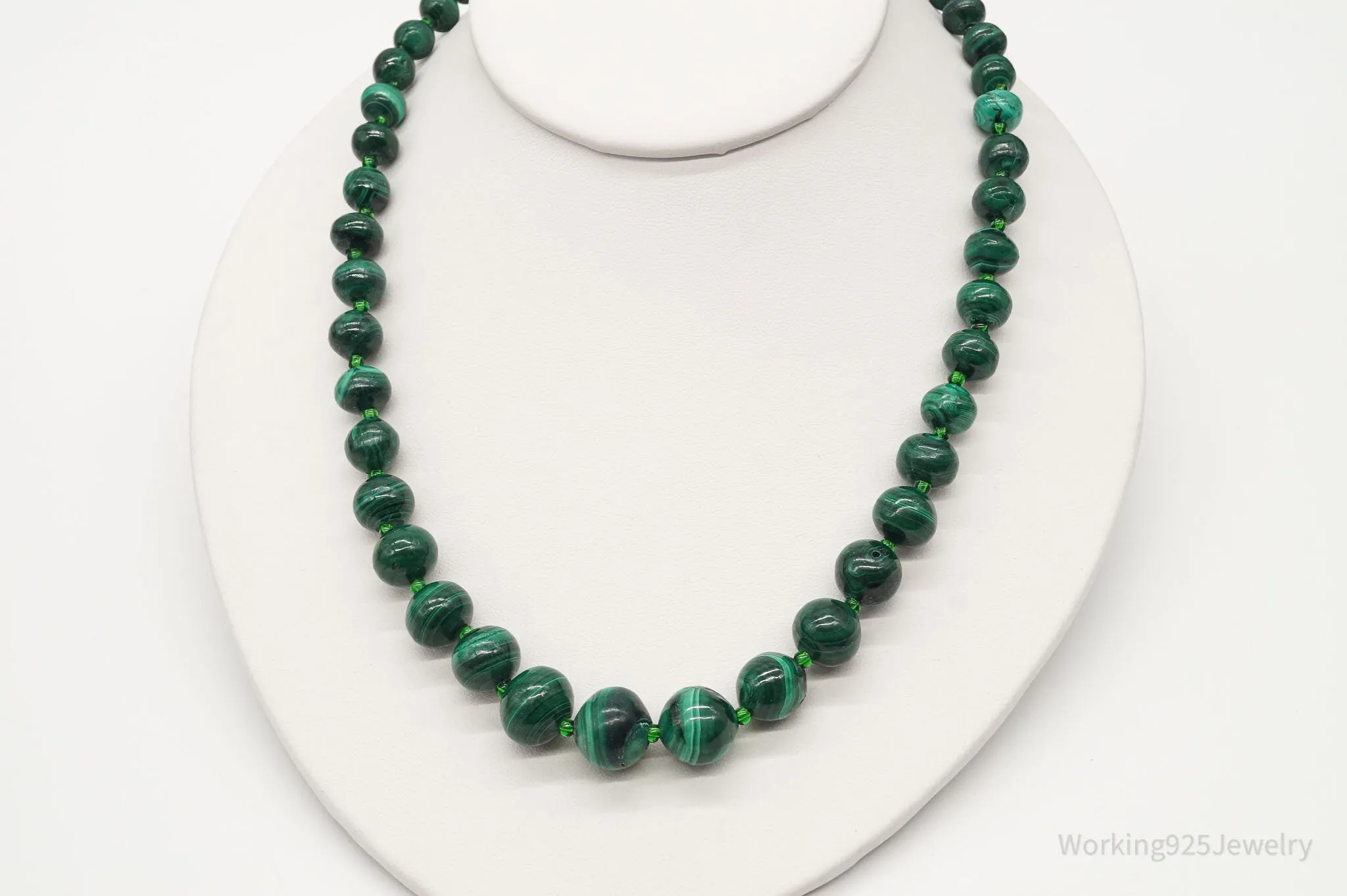 Vintage Green Malachite Bead Necklace