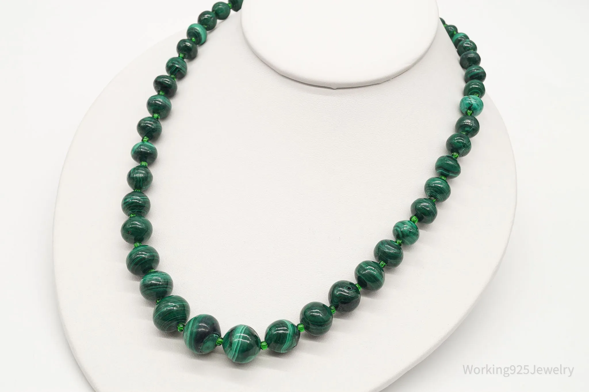 Vintage Green Malachite Bead Necklace