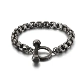 Vintage-inspired Dual-Chain Engraved Barbell Titanium Steel Men's Bracelet