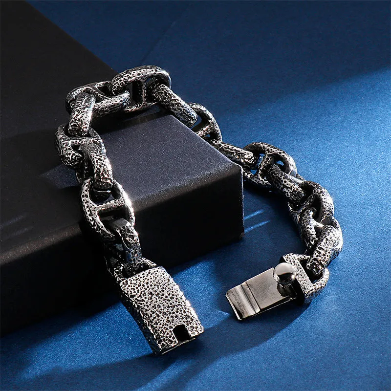 Vintage-Inspired Stainless Steel Men's Bracelet with Japanese Characters in Titanium Steel