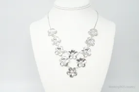 Vintage Italian Designer Paola Valentini Flowers Bib Sterling Silver Necklace