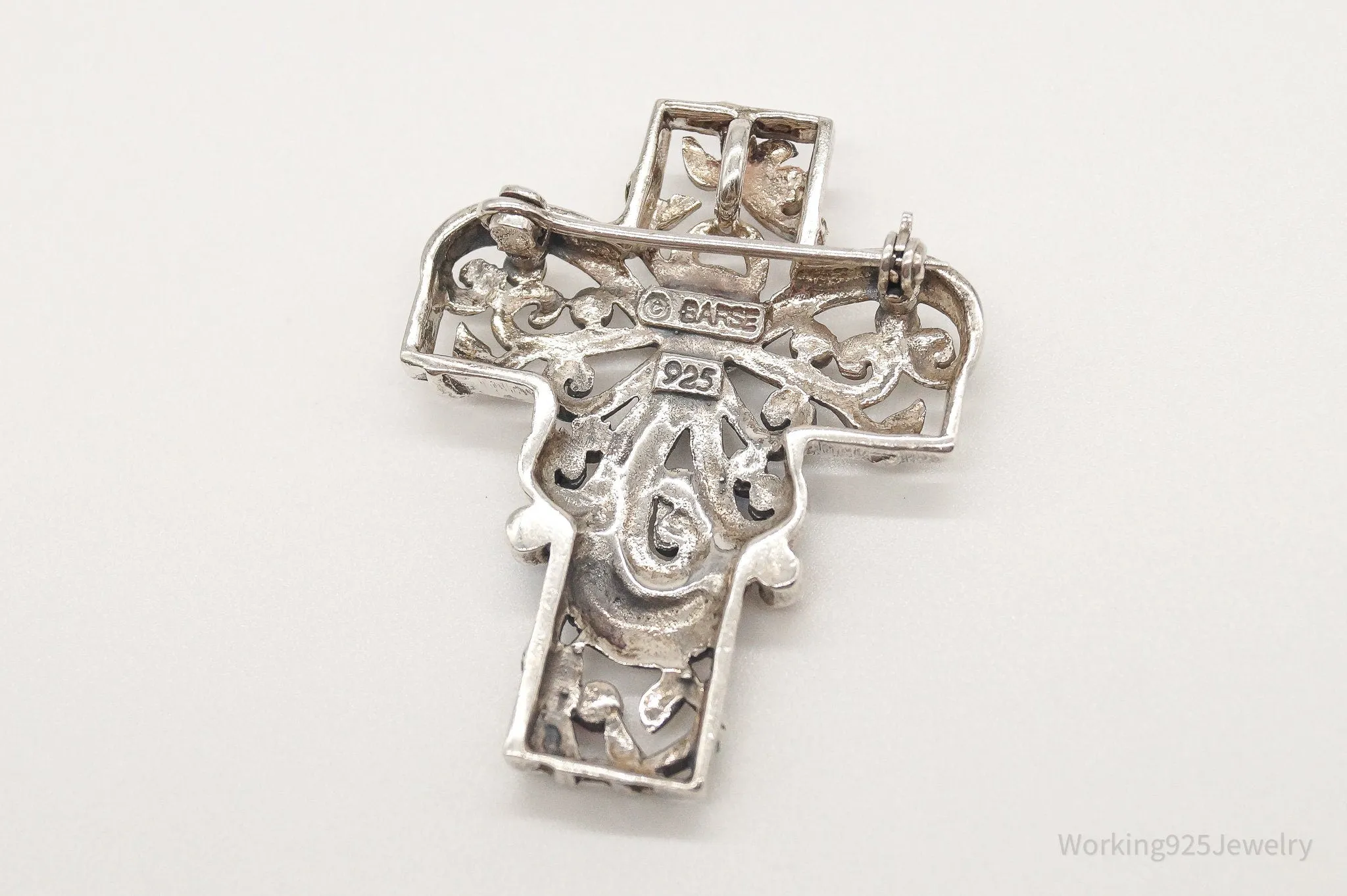 Vintage Large Barse Rhinestone Cross Sterling Silver Pendant/Brooch