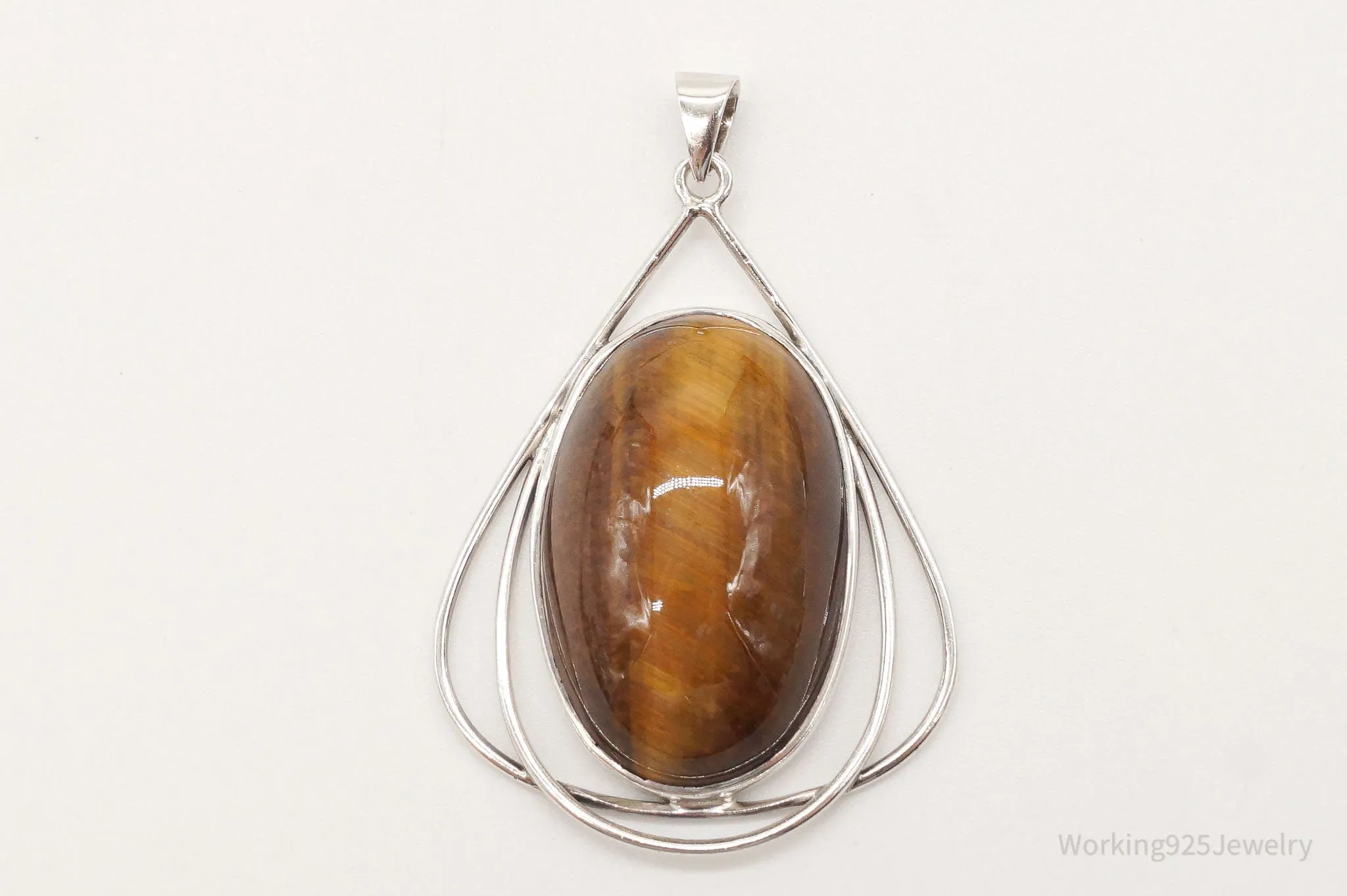 Vintage Large Tigers Eye Sterling Silver Pendant