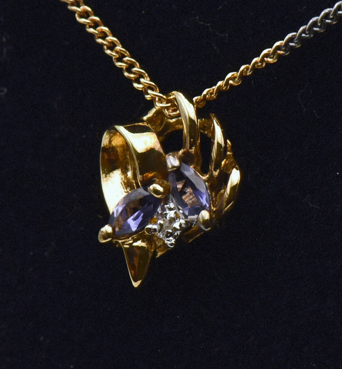 Vintage Tanzanite and Diamond Gold Plated Sterling Silver Pendant Necklace - 18"