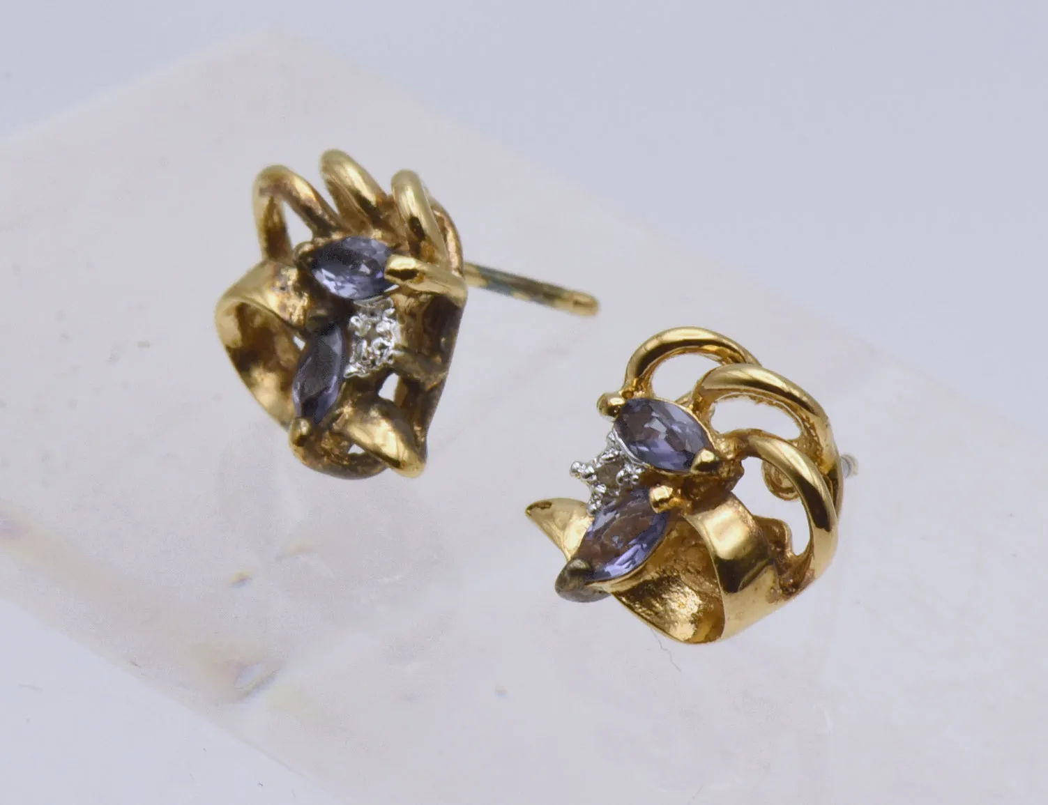 Vintage Tanzanite and Diamond Gold Plated Sterling Silver Stud Earrings