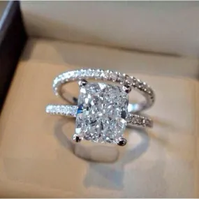 Wedding Jewelry Elegant White Square Cushion Cut Cubic Zircon Bridal Set Rings