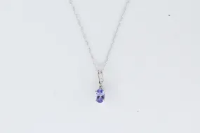 While Gold Tanzanite and Diamond Drop Necklace