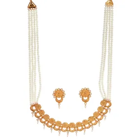 White Beaded Flower Sequence Necklace Set