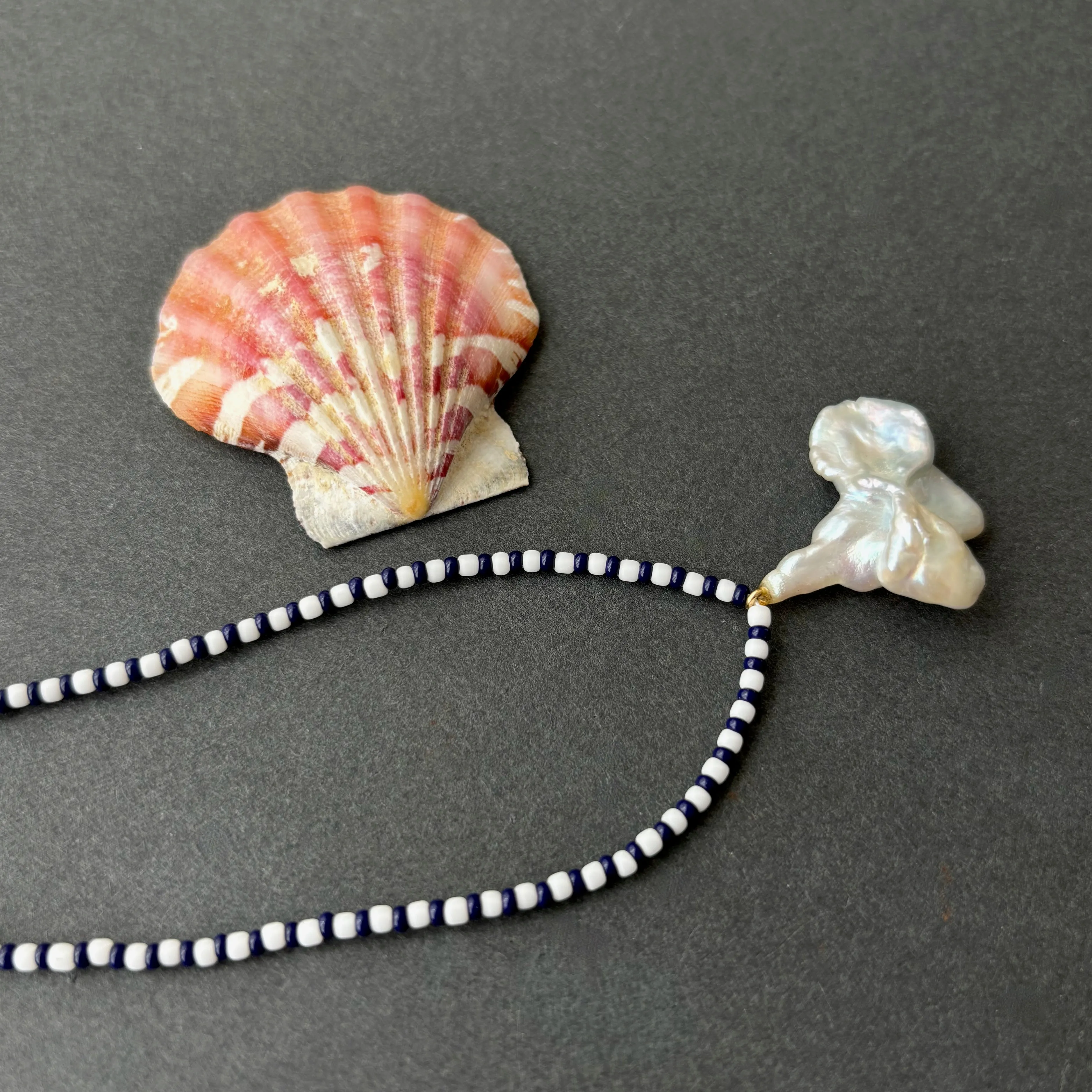 wild baroque fresh water pearl on seed bead necklace #4