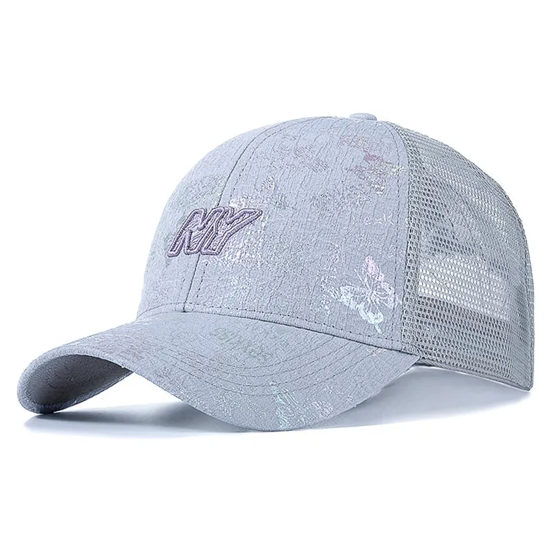 Women Cotton Trucker Hat Fashion NY Embroidered Baseball Cap Shiny Butterfly Style Adjustable Outdoor Streetwear Mesh Cap