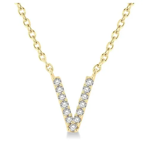 Yellow Gold Diamond Initial Pendant- "V"