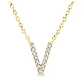 Yellow Gold Diamond Initial Pendant- "V"