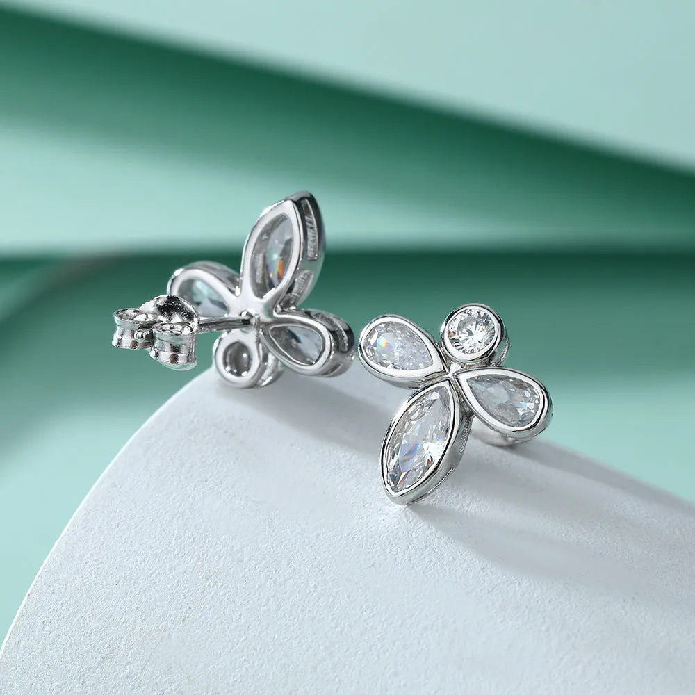 Zircon Flower Design Silver Studs Earrings for Women